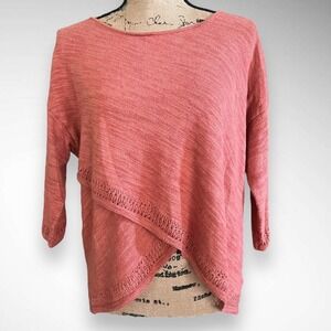 ANTHROPOLOGIE MOTH Heathered Orange Crossed Pointelle‎ 3/4 Sleeve Sweater | EUC